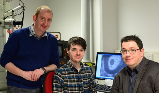 Professor John Cryan (r), APC Microbiome Institute der Cork-University mit zwei Wissenschaftlern seines Teams: Dr Gerard Clarke (l) und Alan Hoban.
